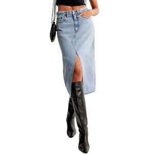 Abercrombie & Fitch NWT High Rise Front Slit Midi Skirt Size 33/16p